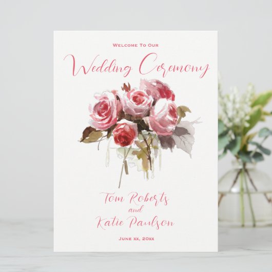 Waterverf Rose Bouquet Wedding Programmakaart (Staand voorkant)