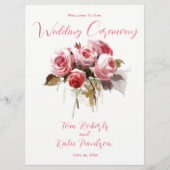 Waterverf Rose Bouquet Wedding Programmakaart (Voorkant)