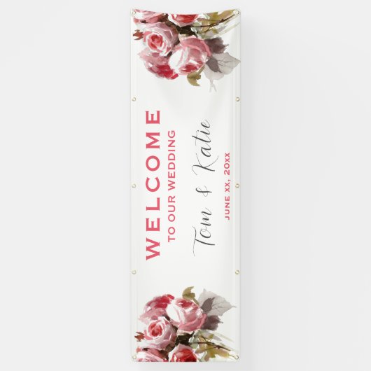 Waterverf Rose Bouquet Wedding Spandoek (Verticaal)