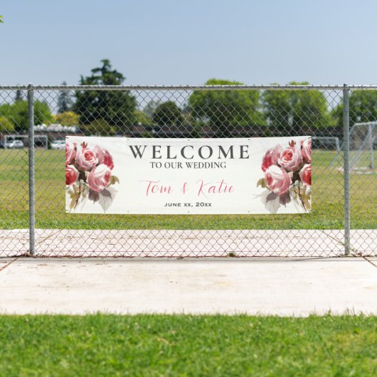Waterverf Rose Bouquet Wedding Spandoek (Insitu)