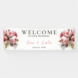 Waterverf Rose Bouquet Wedding Spandoek
