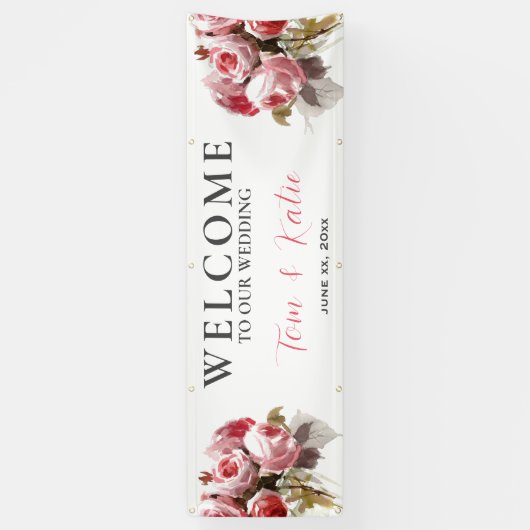 Waterverf Rose Bouquet Wedding Spandoek (Verticaal)