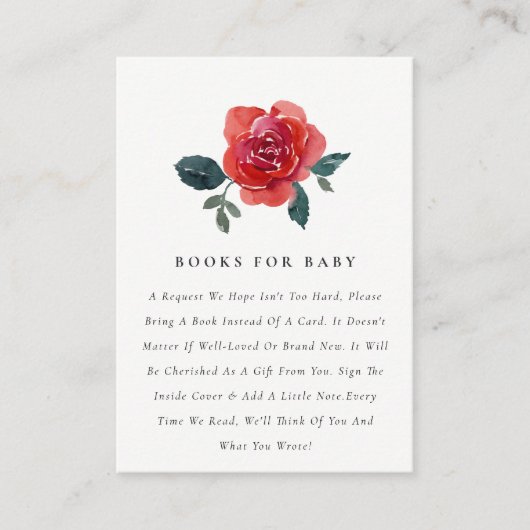 WATERVERF ROSE FLORA BOOK VERZOEK BABY SHOWER INFORMATIEKAARTJE (Voorkant)