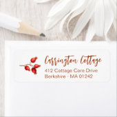 Waterverf Rosehips Kerstmis. Retouradres Etiket (Insitu)