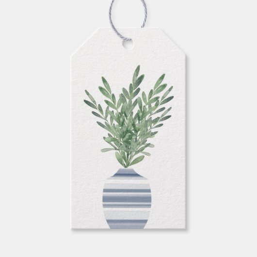 Waterverf Rosemary & Blue Striped Vase Cadeaulabel (Voorkant)