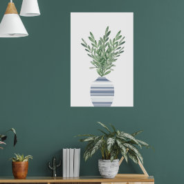 Waterverf Rosemary & Blue Striped Vase Poster