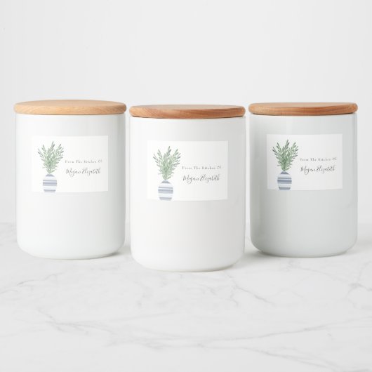 Waterverf Rosemary & Blue Striped Vase Voedselcontainer Etiket (Flessen)
