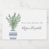 Waterverf Rosemary & Blue Striped Vase Voedselcontainer Etiket (Enkel label)