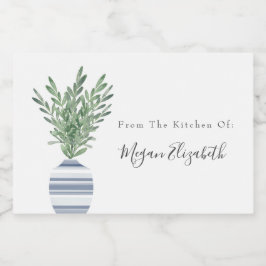 Waterverf Rosemary & Blue Striped Vase Voedselcontainer Etiket