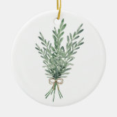Waterverf Rosemary Bouquet met Jute Bow Keramisch Ornament (Voorkant)