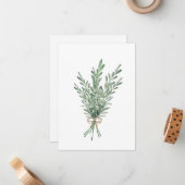 Waterverf Rosemary Bouquet met Jute Bow Notitiekaartje (Voorkant / Achterkant in situ)
