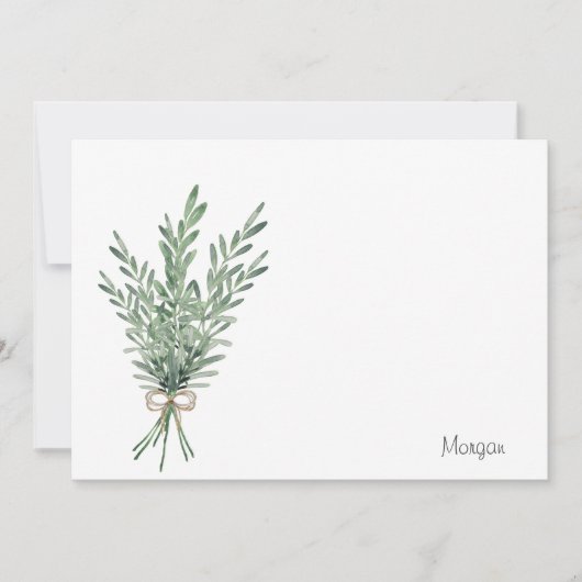 Waterverf Rosemary Bouquet met Jute Bow Notitiekaartje (Voorkant)