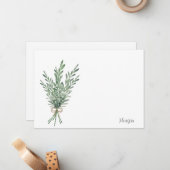 Waterverf Rosemary Bouquet met Jute Bow Notitiekaartje (Voorkant / Achterkant in situ)