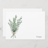 Waterverf Rosemary Bouquet met Jute Bow Notitiekaartje (Voorkant / Achterkant)