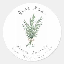 Waterverf Rosemary Bouquet met Jute Bow Ronde Sticker