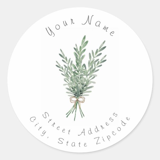 Waterverf Rosemary Bouquet met Jute Bow Ronde Sticker (Voorkant)