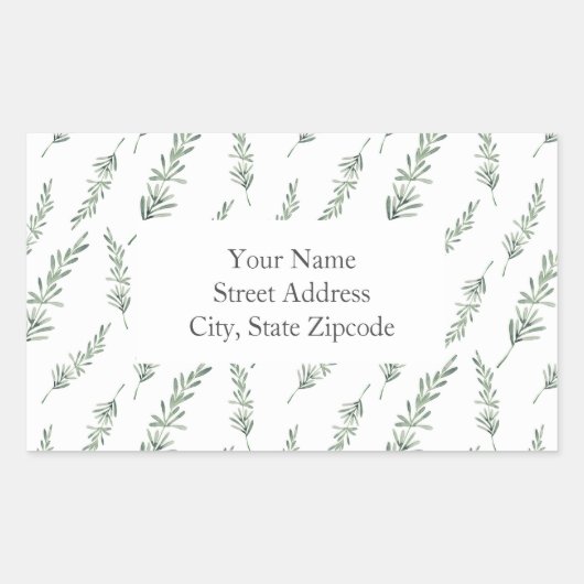 Waterverf Rosemary Leaves Patroonlabels Rechthoekige Sticker (Voorkant)