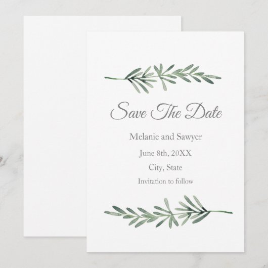 Waterverf Rosemary slaat de datum op Save The Date (Voorkant / Achterkant)