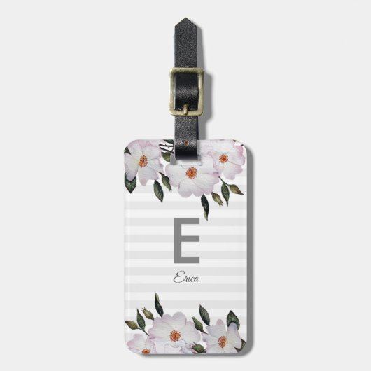 Waterverf Roses Ballerina Floral Monogram Bagagelabel (Voorkant verticaal)