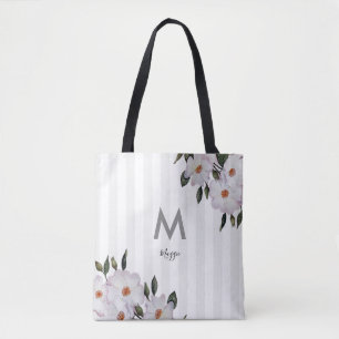 Waterverf Roses Ballerina Floral Monogram Tote Bag
