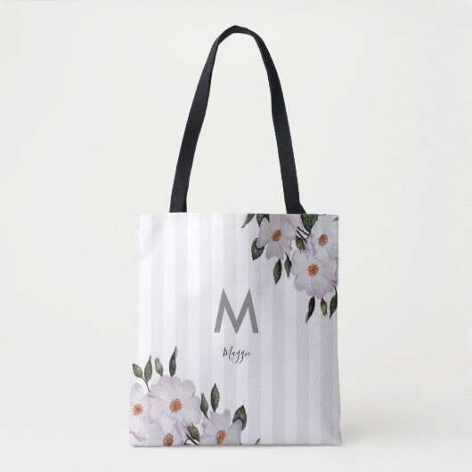 Waterverf Roses Ballerina Floral Monogram Tote Bag (Voorkant)