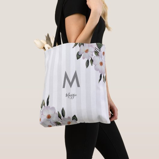 Waterverf Roses Ballerina Floral Monogram Tote Bag (Dichtbij)