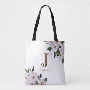 Waterverf Roses Ballerina Floral Monogram Tote Bag