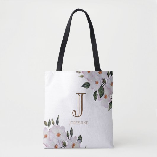 Waterverf Roses Ballerina Floral Monogram Tote Bag (Voorkant)