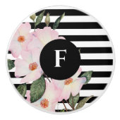 Waterverf Roses Ballerina Monogram Stripes Keramische Knop (Voorkant)