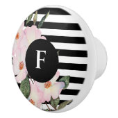 Waterverf Roses Ballerina Monogram Stripes Keramische Knop (Rechts)