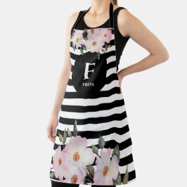 Waterverf Roses Ballerina Monogram Stripes Schort