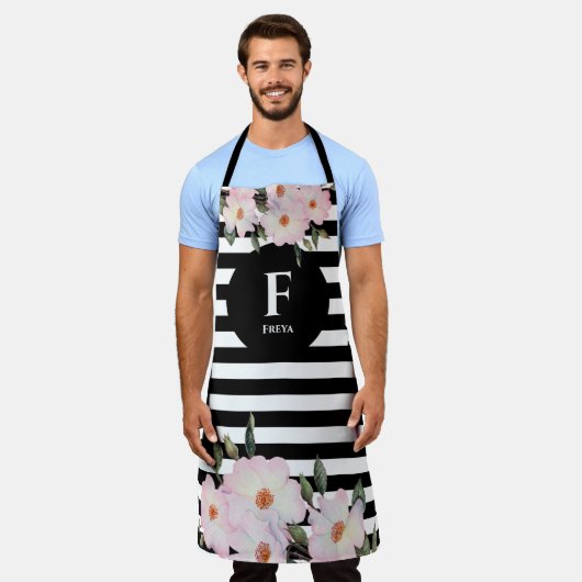 Waterverf Roses Ballerina Monogram Stripes Schort (Gedragen)