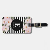 Waterverf Roses Ballerina Stripes Monogram Bagagelabel (Voorkant horizontaal)