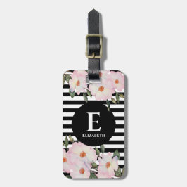 Waterverf Roses Ballerina Stripes Monogram Bagagelabel