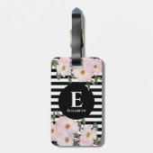 Waterverf Roses Ballerina Stripes Monogram Bagagelabel (Achterkant verticaal)