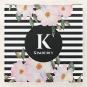 Waterverf Roses Ballerina Stripes Monogram Glazen Onderzetter (Voorkant)