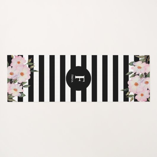 Waterverf Roses Ballerina Stripes Monogram Yogamat (Achterkant (horizontaal))