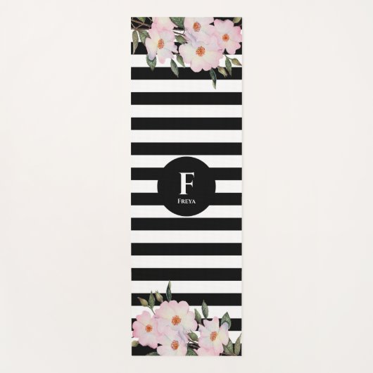 Waterverf Roses Ballerina Stripes Monogram Yogamat (Voorkant)