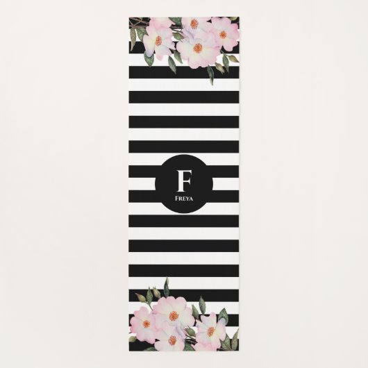 Waterverf Roses Ballerina Stripes Monogram Yogamat (Achterkant)