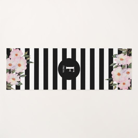 Waterverf Roses Ballerina Stripes Monogram Yogamat (Voorkant (horizontaal))
