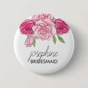 Waterverf Roses Bridal Bridesmaid Button