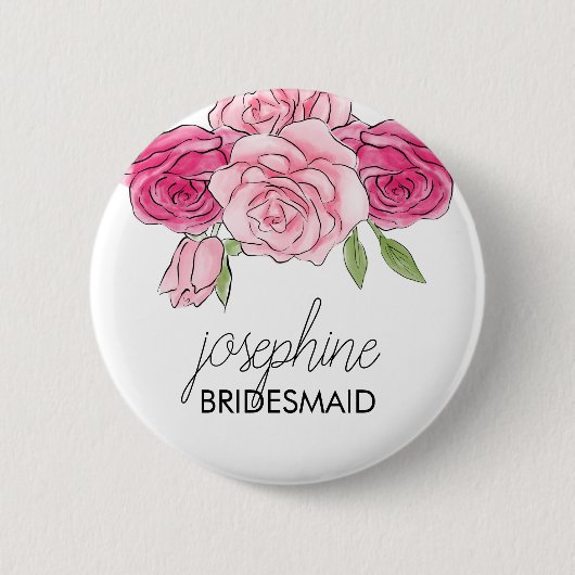 Waterverf Roses Bridal Bridesmaid Button (Voorkant)