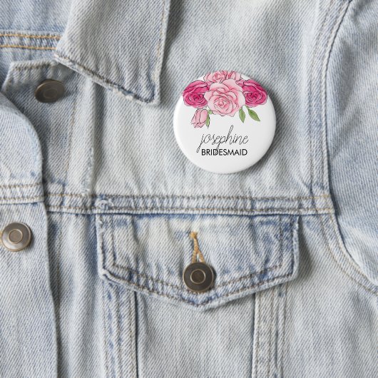 Waterverf Roses Bridal Bridesmaid Button (In situ)