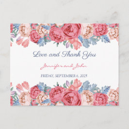 Waterverf Roses Chic Wedding Bedankt Briefkaart