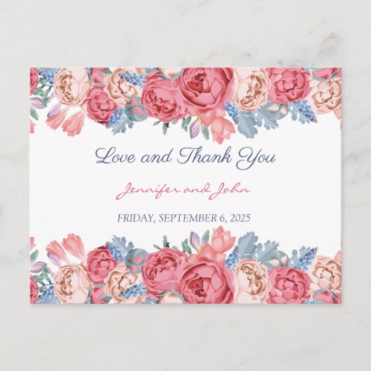 Waterverf Roses Chic Wedding Bedankt Briefkaart (Voorkant)