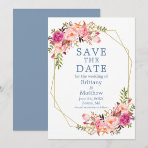 Waterverf Roses Dusty Blue Geo Lijst Save The Date