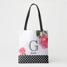 Waterverf Roses Floral Art Monogram Tote Bag