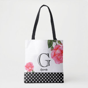 Waterverf Roses Floral Art Monogram Tote Bag