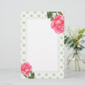 Waterverf Roses Floral Art Polka Dot Briefpapier (Staand voorkant)