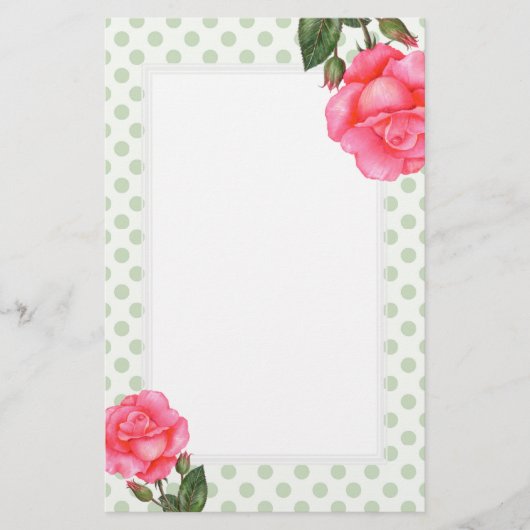 Waterverf Roses Floral Art Polka Dot Briefpapier (Voorkant)